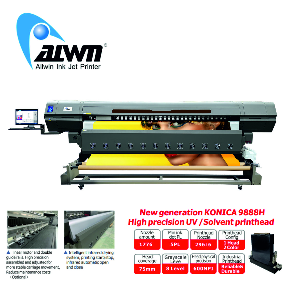 Allwin C8 PRO 9888H KAFA Solvent Baskı Makınası